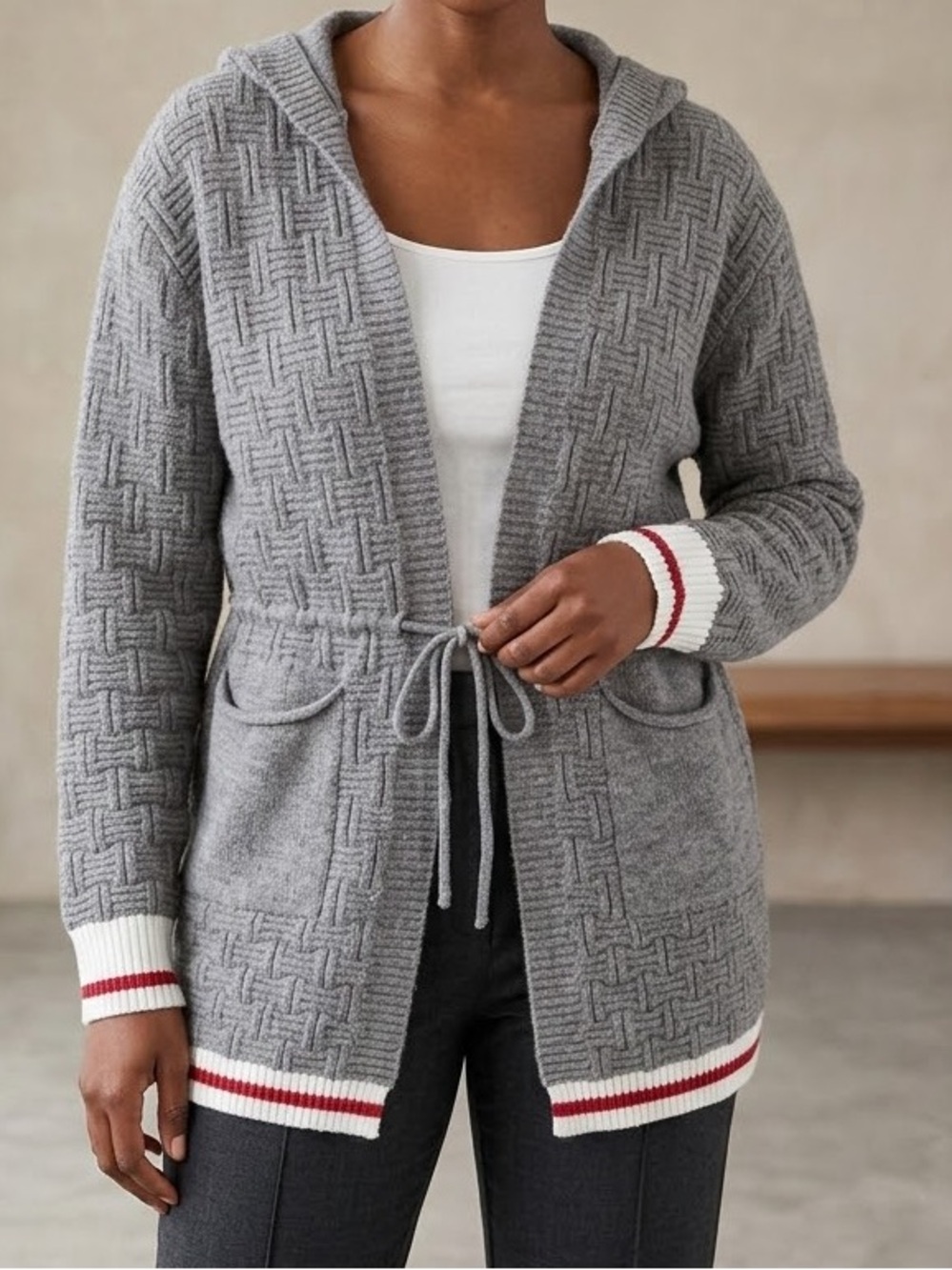 Tie-Waist Hooded Cardigan